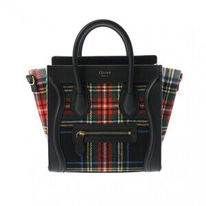 Celine Luggage Shopper Check Multicolor Black Calf Leather Handbag